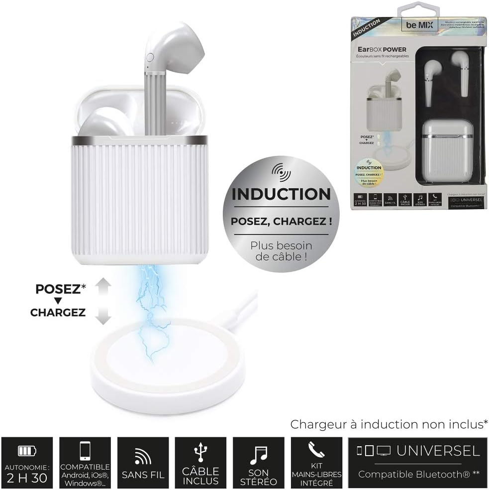 Bluetooth Earbox Power Induction 2H30 Battery Life White