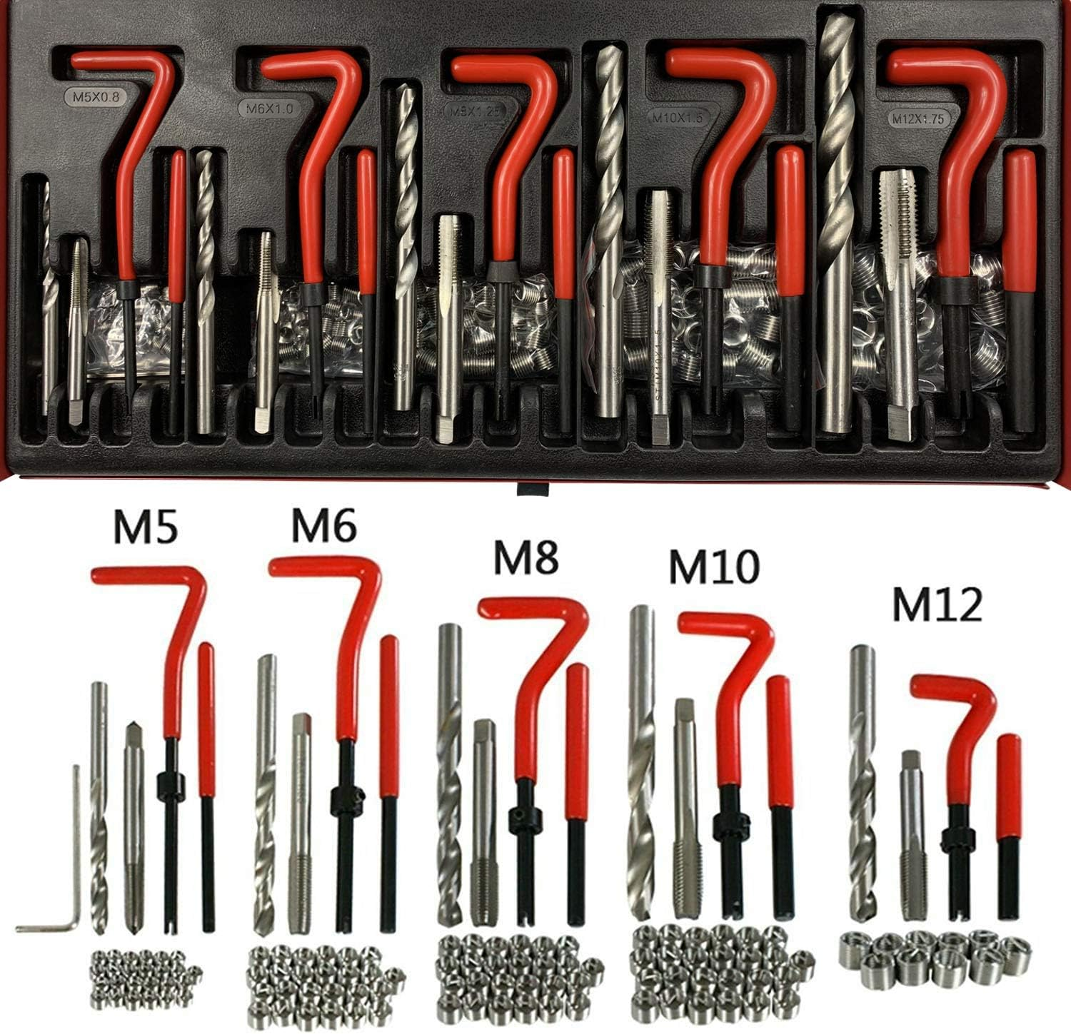 Bestsq 131 Pc Stripped Thread Rethread Recoil Repair Kit Metric M5 M6 M8 M10 M12 image number 1