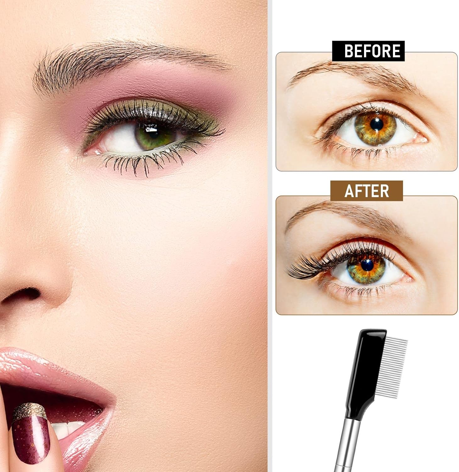 Metal Eyelash Comb & Separator - 2 Pack Eyelash & Eyebrow Brush Grooming Tool with Metal Teeth for Women image number 6