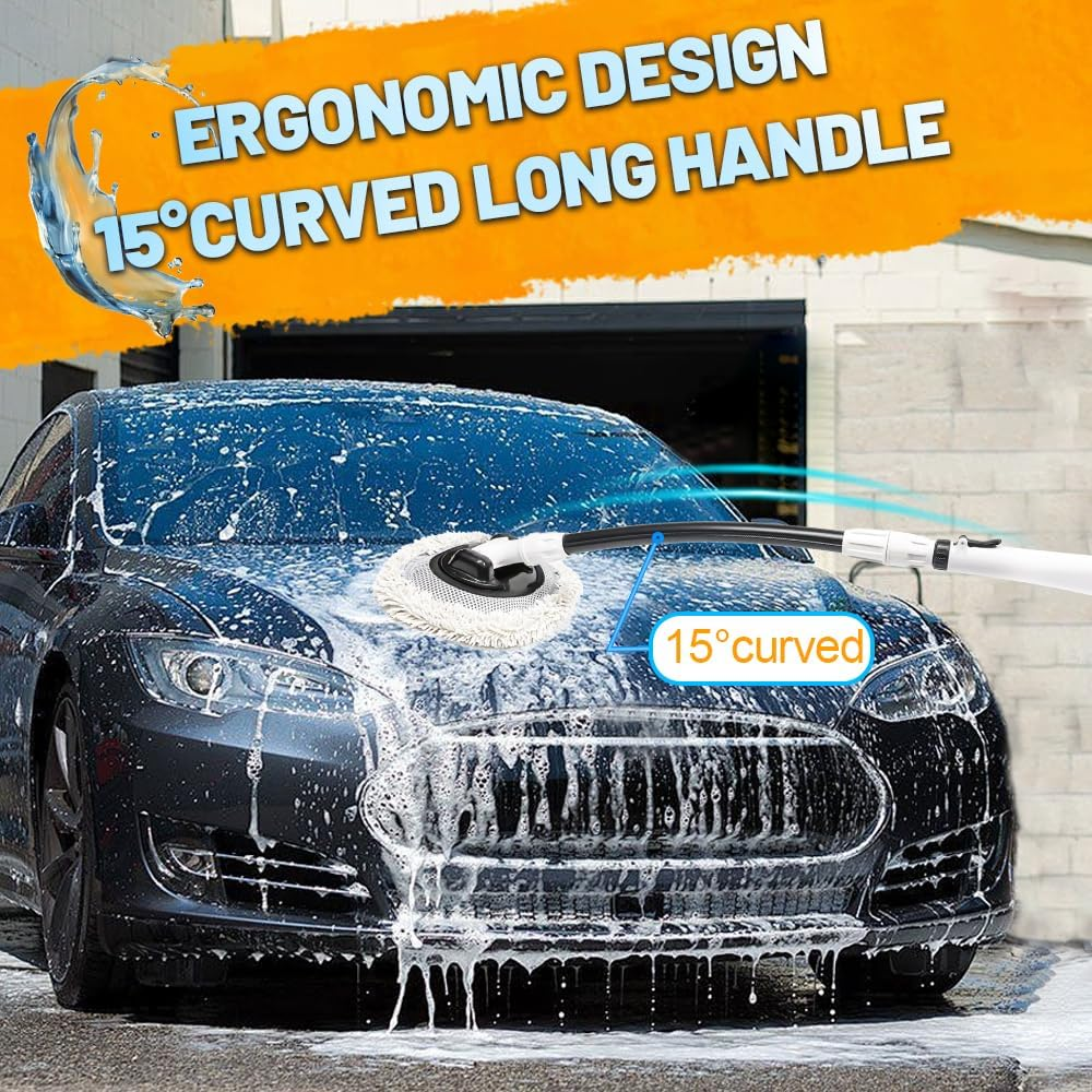 RIDE KINGS Microfiber Car Washing Brush, Automotive Accessories, Extendable Handle, 180&deg; Adjustable, Scratch Free, for Car Cleaning Supplies-White - Whitebrush image number 5