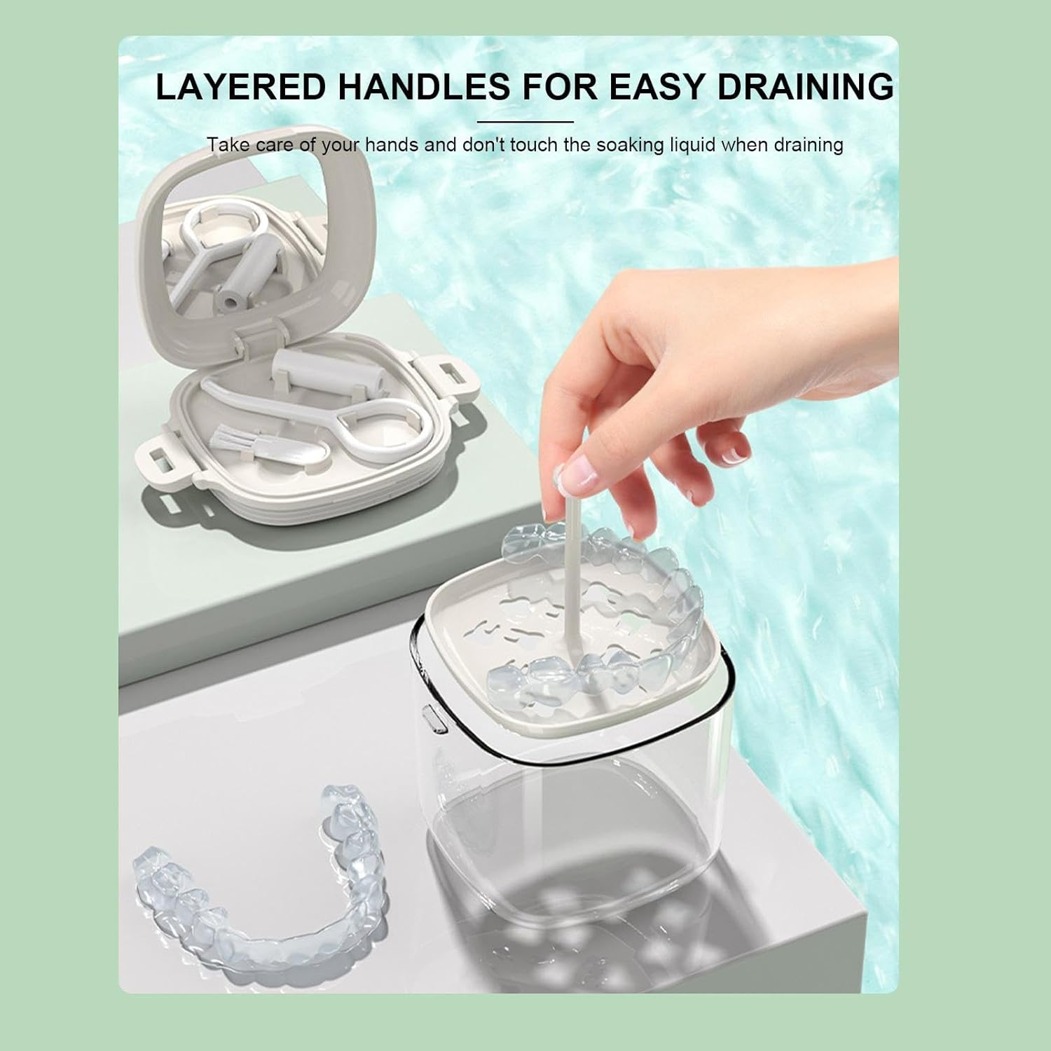 Retainer Case - Hierarchical Hollow Out Teeth Aligner Case with Brush,Food-Grade Orthodontic Box, Clear Denture Case for Carrying & Protecting Braces, Household, Travel Buniq image number 2