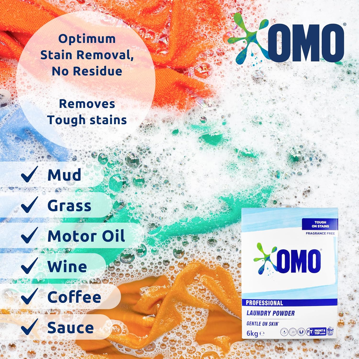 OMO Professional Laundry Powder Sensitive - 6Kg - Fragrance and Dye Free - Gentle on Skin, Tough on Stains - Contains Biodegradable Enzymes - Dermatologically Tested image number 4