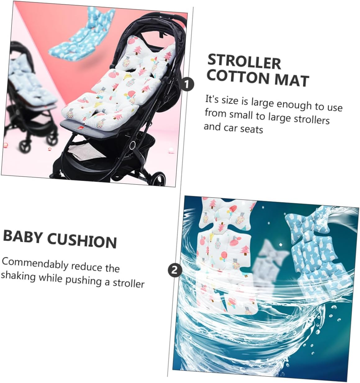 Breathable Cotton Cart Cushion Double-Sided Stroller Seat Pad Lightweight Liner for Pram and Dining Chair with Cartoon Print Forest Pattern image number 6
