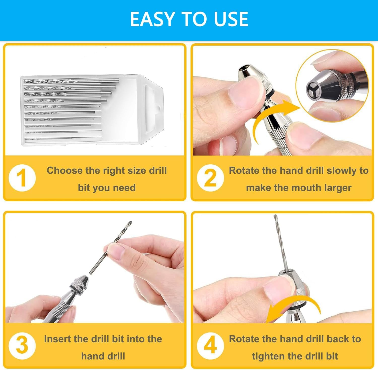 KEWAYO Mini Pin Vise Hand Hobby Drill with Model Twist Drill Hand Drill Bits Set for DIY Drilling Jewelry Resin Casting Molds Woodworking Accessories image number 1