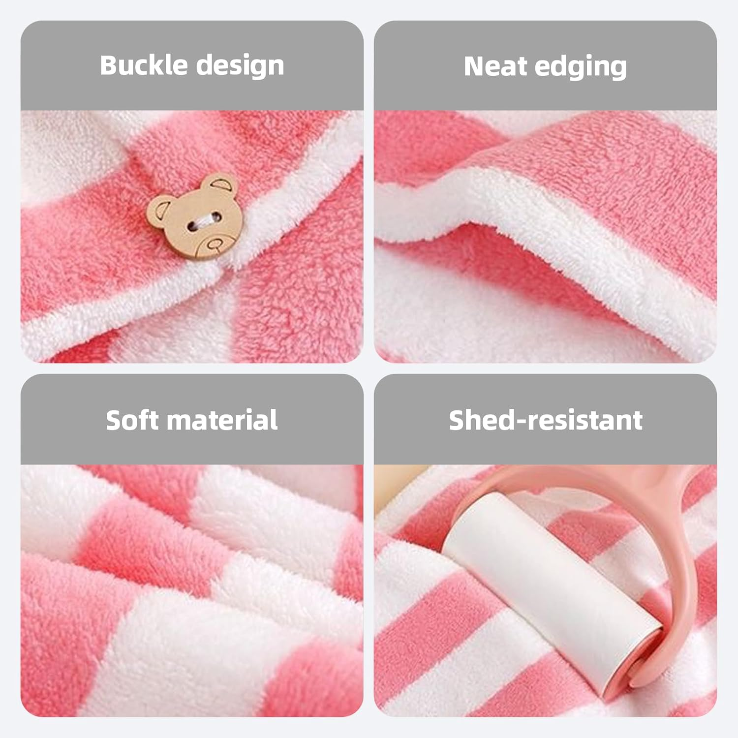 Hzqzaoan 2Pcs Fast Dry Microfibre Hair Towel - Hair Towel Wrap for Women | Super Absorbent Microfiber Towel with Button for Quick Drying & Gentle Hair Care (Pink+White/Pink+Lavender Stripes) - Pink+White/Pink+Lavender Stripes image number 5