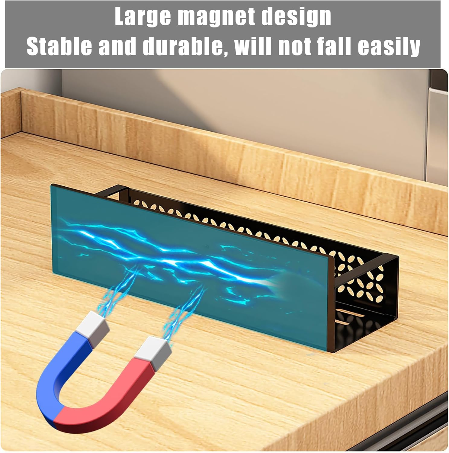 Janxin Spice Rack, Magnetic Spice Rack, No Drilling, Spice Rack, Kitchen Shelf No Drilling, with Paper Towel Holder, Suitable for Kitchen Organisation and Fridge (Black) image number 3