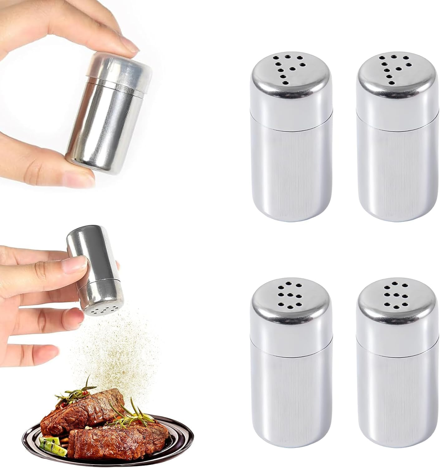 Mini Salt Shakers Small for on the Go 5 Ml Salt and Pepper Shakers, 4Pcs Stainless Steel Mini Salt and Pepper Shakers,Stainless Steel Salt Shakers 5 Ml Spice Shakers,Stainless Steel Mini Salt Shakers image number 6