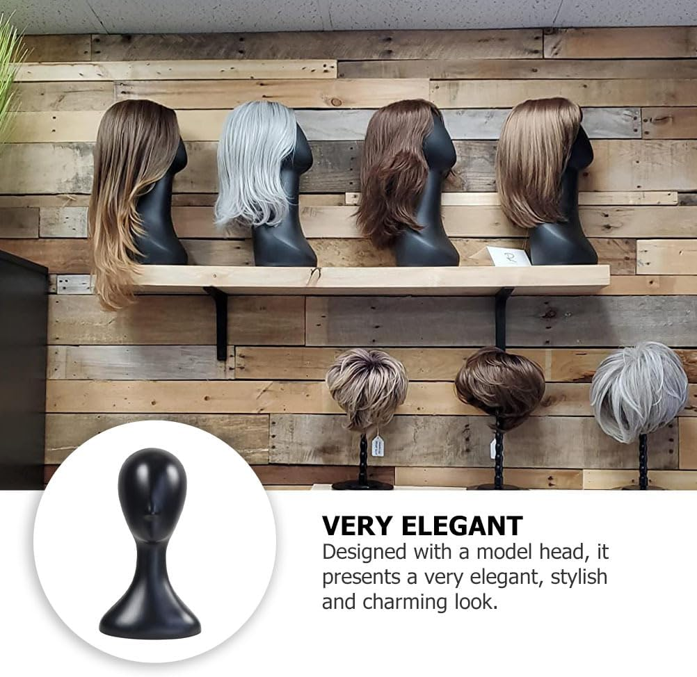 Baluue Head Model Foam, Plastic Mannequin for Wig Hat Scarf, Lightweight Manikin Head for Female Foam Head Display Stand, Black