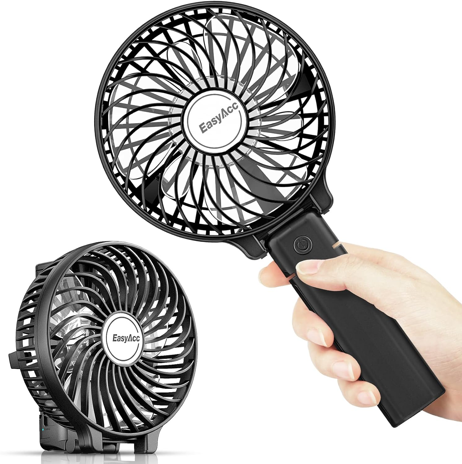 Easyacc Mini Handheld Fan Portable Personal Pocket Fan 5.5-17H 3 Speeds with Lanyard and Detachable Base Cooling Desk Fan for Kids Elderly Women for Travel and Home
