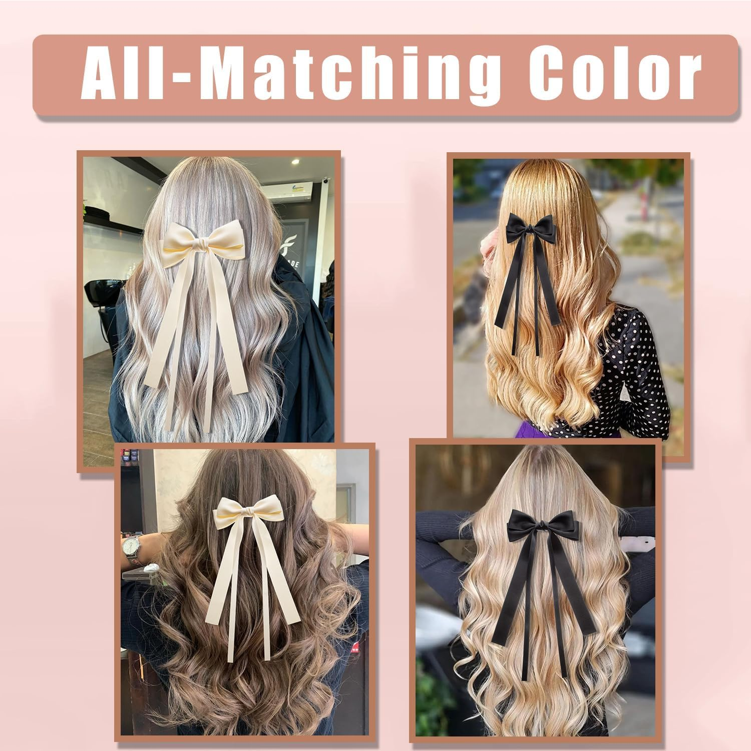 NATOSU 2Pcs Large Satin Ribbon Hair Bows for Women Hair Bows for Women Oversized Long Tail Cute Aesthetic Large Hair Clips for Women image number 1