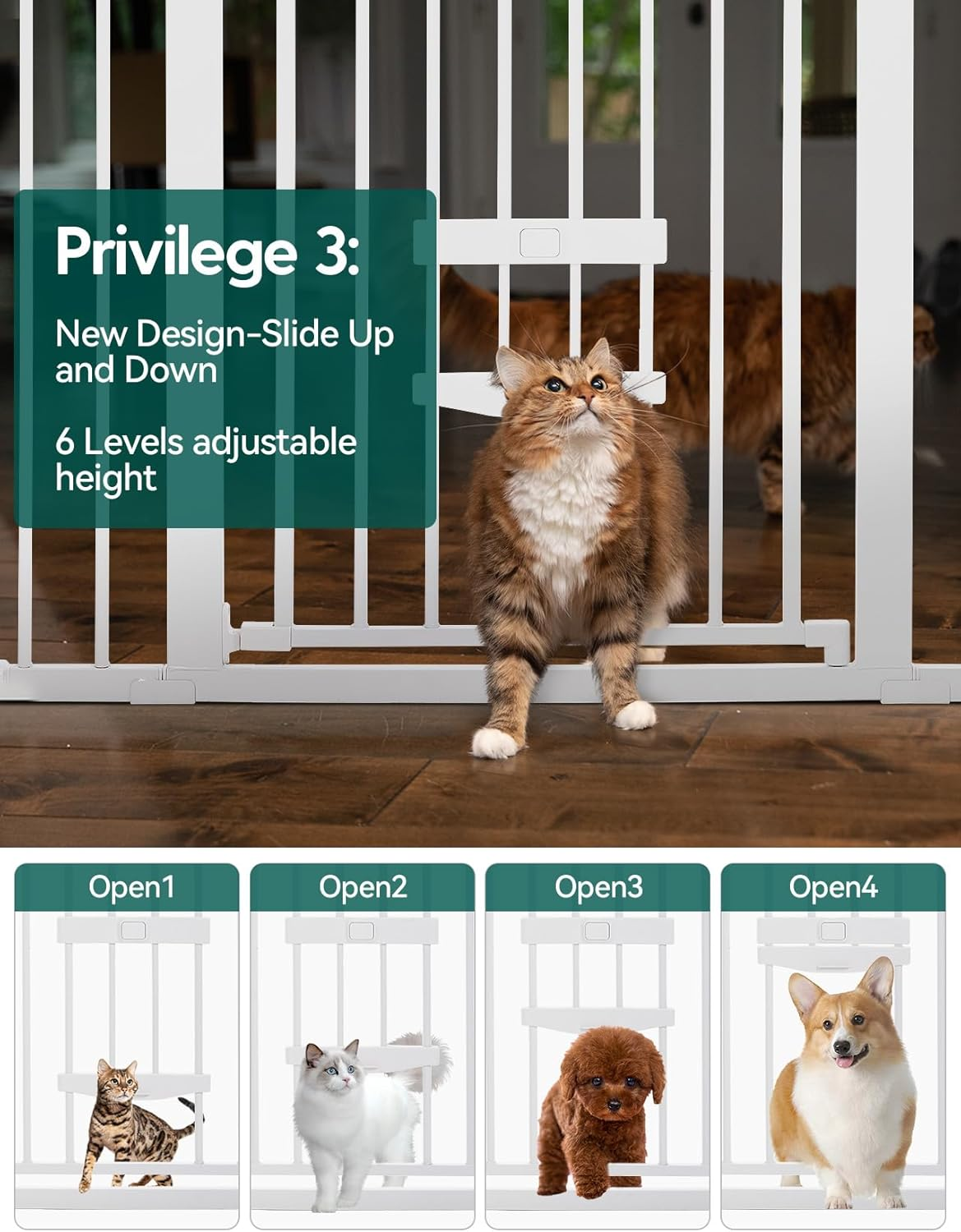 BABELIO Baby Gate with Cat Door, 73.7-101.6 CM Metal Dog Gate for Stairs & Doorways, Pressure Mounted Safety Gate with Pet Door, NO Tools Needed (76.2 CM Tall, White) image number 5