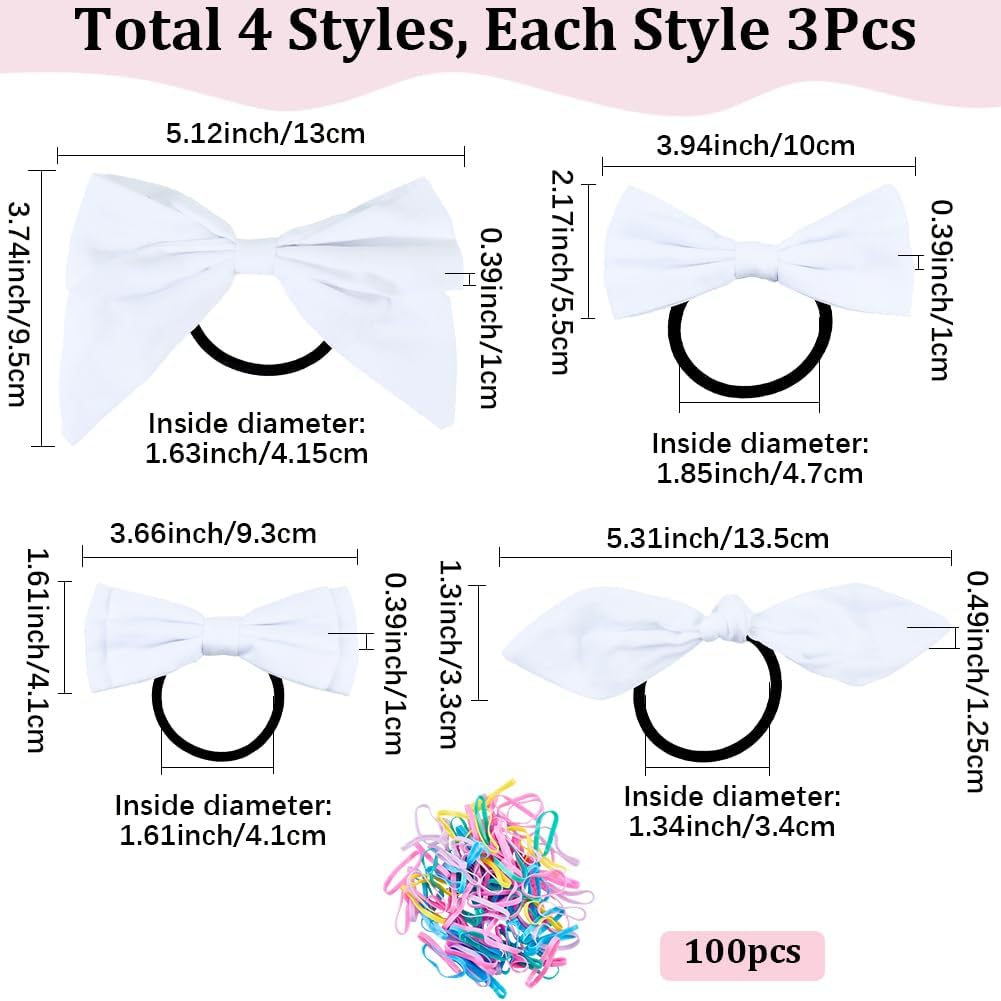 SOFPLATE 112 White Hair Bobbles with Bow and Batik Hair Accessories with 12 Batik Hair Bobbles Made of Cotton 100 Colourful Rubber Bands Non-Slip Stretchy Elastic Head Wrap Holder for Party image number 3