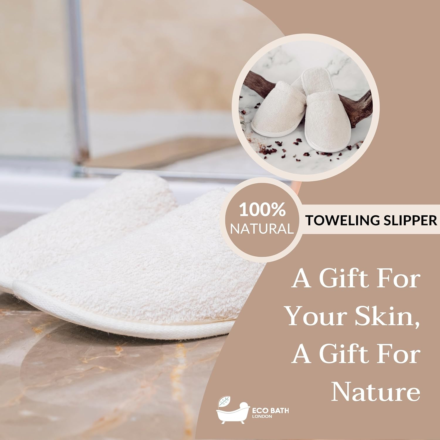Eco Bath London Natural Toweling Slippers image number 4