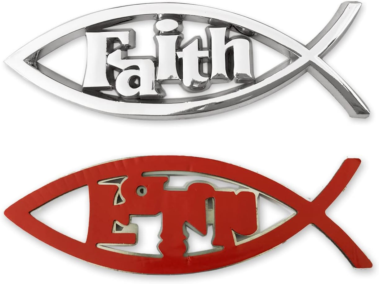 Jesus Fish Christian Car Emblem - Chrome Silver Fish Emblem for Car & Truck Badge