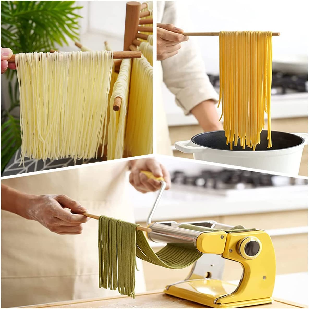 Collapsible Pasta Drying Rack, Wooden Spaghetti Stand Dryer with 16 Suspension Rods Homemade Fresh Noodle Tree Stand Hanger, Easy Storage & Quick Set-Up Hanging Rack for Home Kitchen (A) - C image number 6