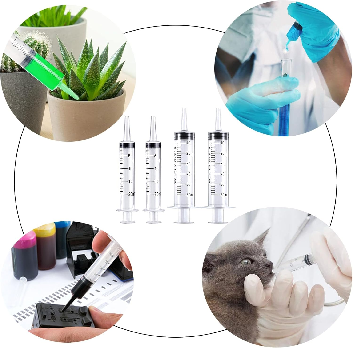 2Pcs 60Ml Syringe&2Pcs 20Ml Syringe, Large Plastic Syringes with Caps No Needle for Applicator Industrial Experiments Pet Feeding image number 2