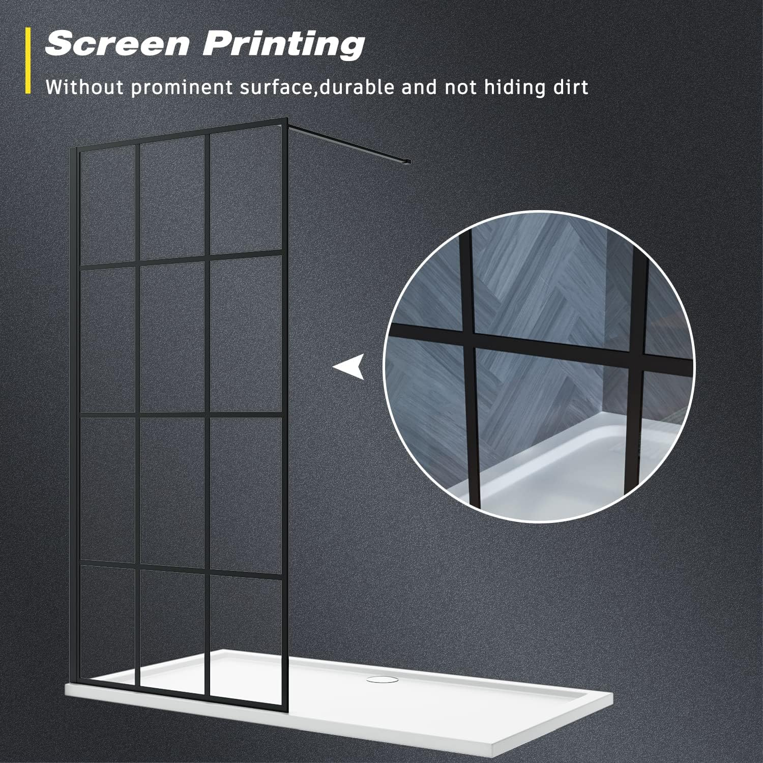 ELEGANT 1100 X 2000Mm Black Grid Painted Stain Walkin Shower Door, Shower Screen Wet Room Reversible 8Mm Safety Glass Shower Panel Frame Shower Cubicle for Bath image number 3