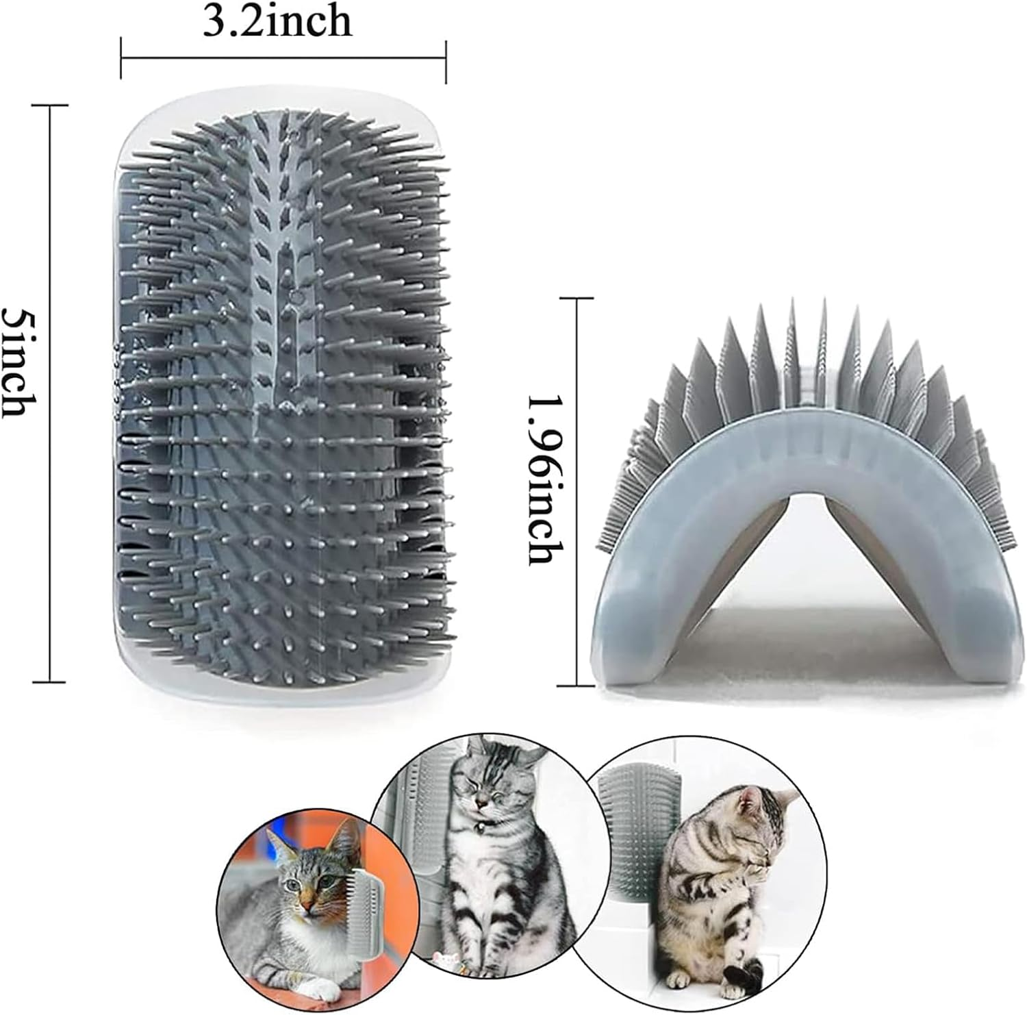 Cat Wall Corner Groomers，1Pcs Cat Hair Brush Soft Face Scratchers Brush, Pet Self Cleaning Slicker Brushes Corner Massage Comb for Long & Short Fur Cat Owners with Catnip(Grey） image number 4