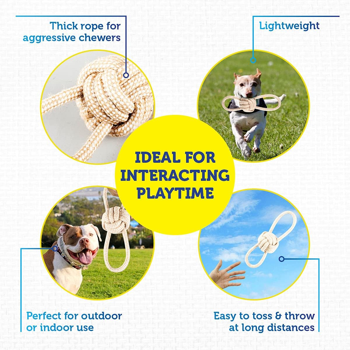 [3PCE] Pet Basic Rope Dog Toys, Natural Cotton, Thick Tug Fetch Play, Lightweight and Soft, Safe and Non Toxic, Ideal for Play at Home, Parks, Beaches, Provides Quality Play Time for You and Your Dog (30Cm) image number 3