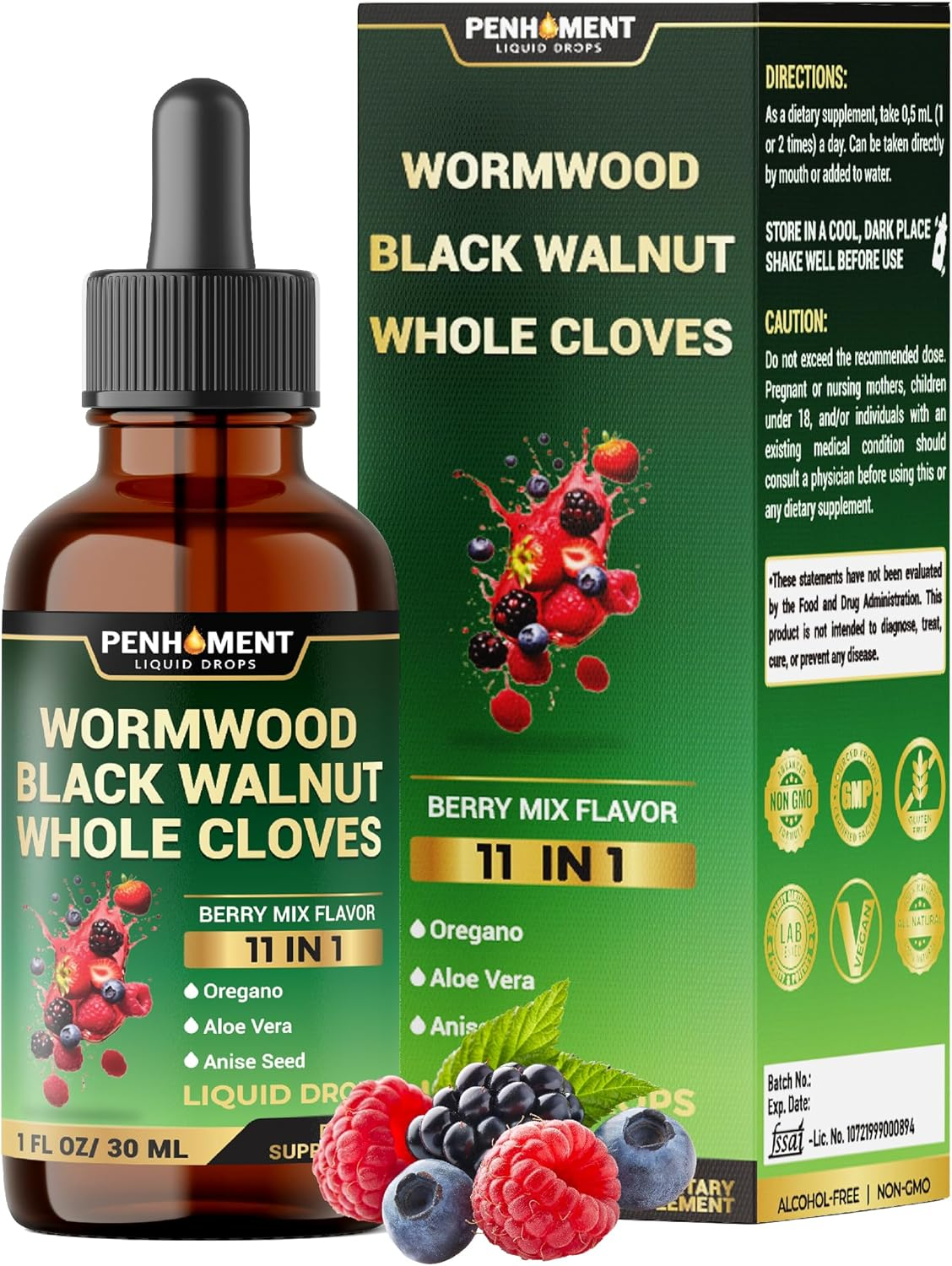 10In1 Wormwood Tincture - Black Walnut, Whole Cloves, Reishi Mushroom & 4 More - Wormwood Liquid Drops - 1 FL OZ for 2 Months Supply - Berry Mix Flavor image number 2