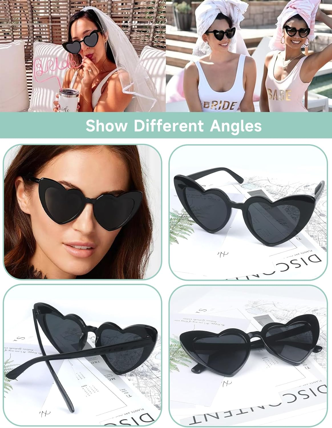 15 Pairs Heart Glasses for Women, UV 400 Protection Heart Shaped Glasses, Cute Heart Glasses Vintage Style Eyewear for Ladies, Fashion Party Decorations Supplies for Wedding Bachelorette image number 3