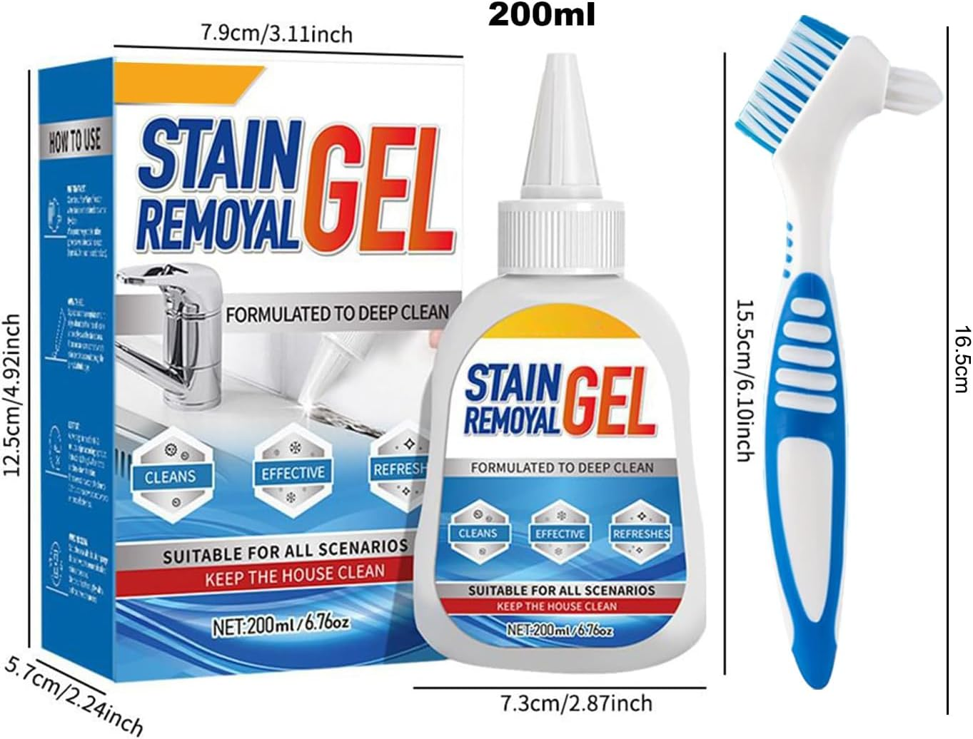 Mold Stain Remover Gel Cleaner Heavy Duty Stain Cleaner for Front Loader Washing Machine Seal, Bathroom Grout, Shower, Caulk - Front Load Washer Cleaning Solution - 6.76 Fl Oz(200Ml) image number 5