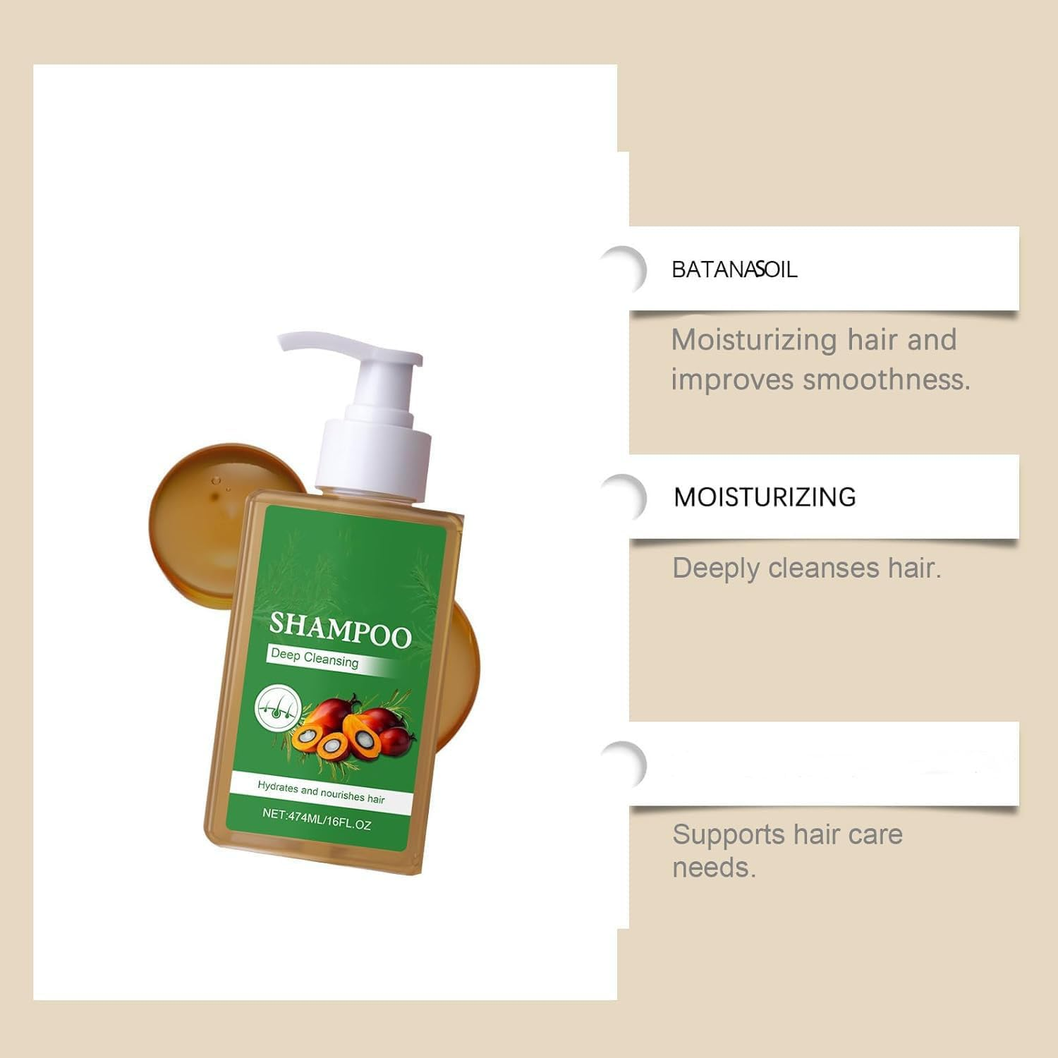 Batanas Oil Shampoo, Moisturizes Batanas Oil, Hair Care Shampoos for Hair Growth, Eliminates Split Ends Repairs Damaged H/Air, Denser Fuller Healthier H/Air for Men Women (1PCS)