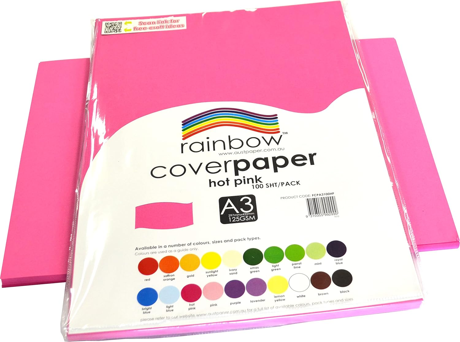 Rainbow A3 Cover Paper 100 Sheets, Hot Pink image number 3