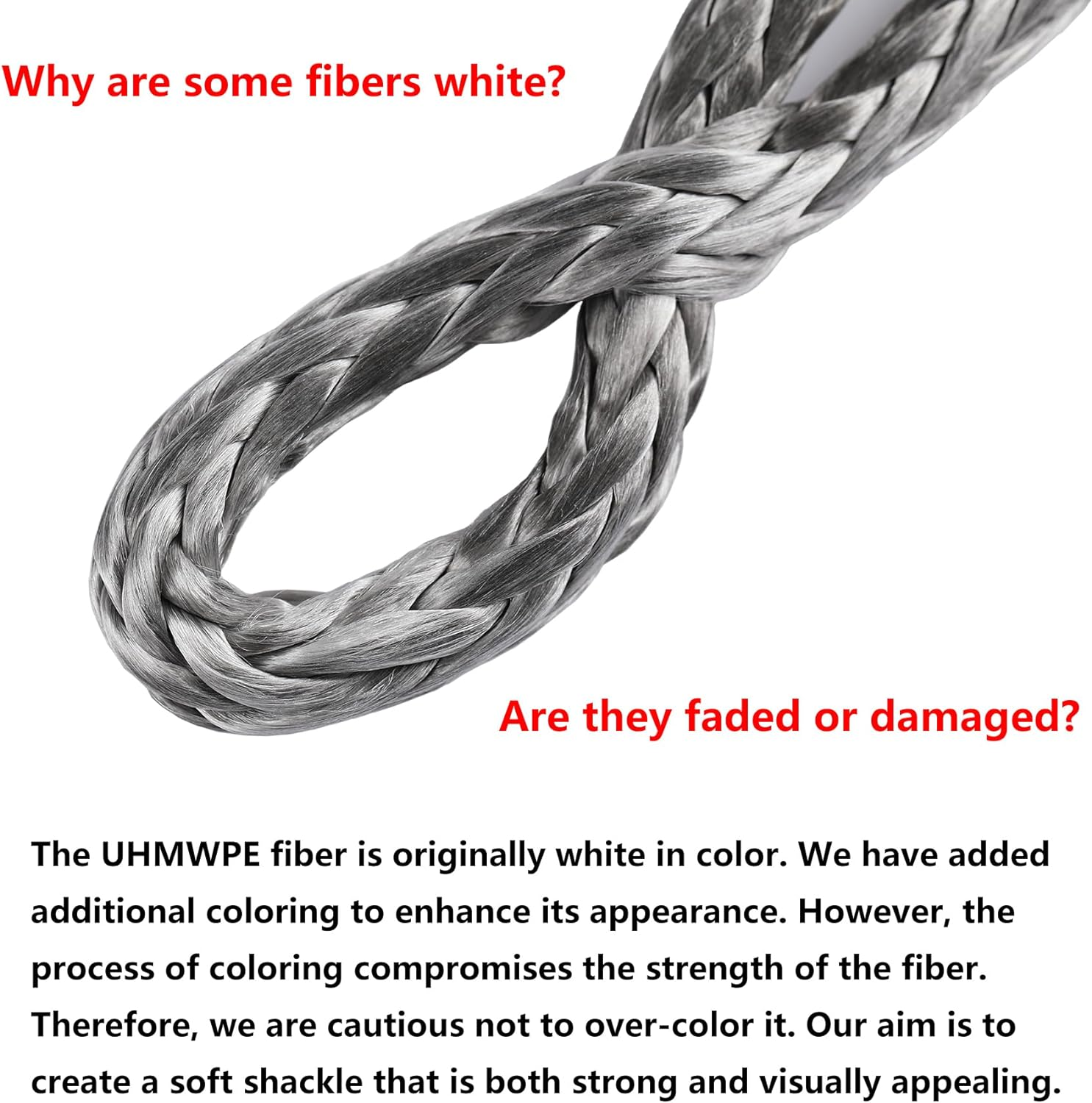 Ucreative 2Pcs Synthetic Soft Shackle 1/2 Inch X 22 Inch (56,000Lbs Breaking Strength) with Extra Sleeves (Gray) - Gray image number 6