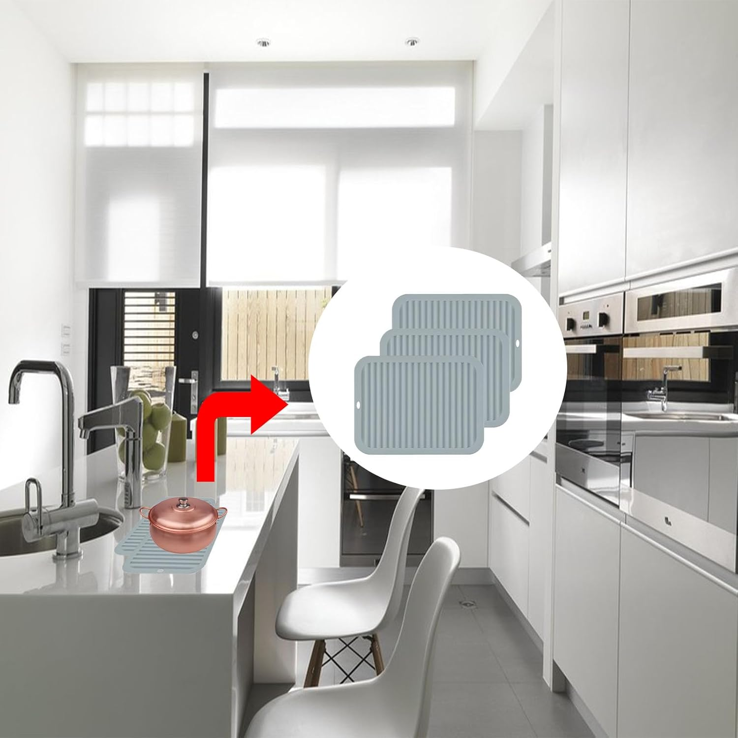 XUTONG 3 Pcs Silicone Pot Holder Silicone Trivet Mats,Silicone Table Mats Hot Pad Mats Pot Holder 30X22 Cm,Non-Slip Rest Table Mats Heat Resistant Pot Coaster Table Countertop Mats Drying Mat (Grey) image number 1