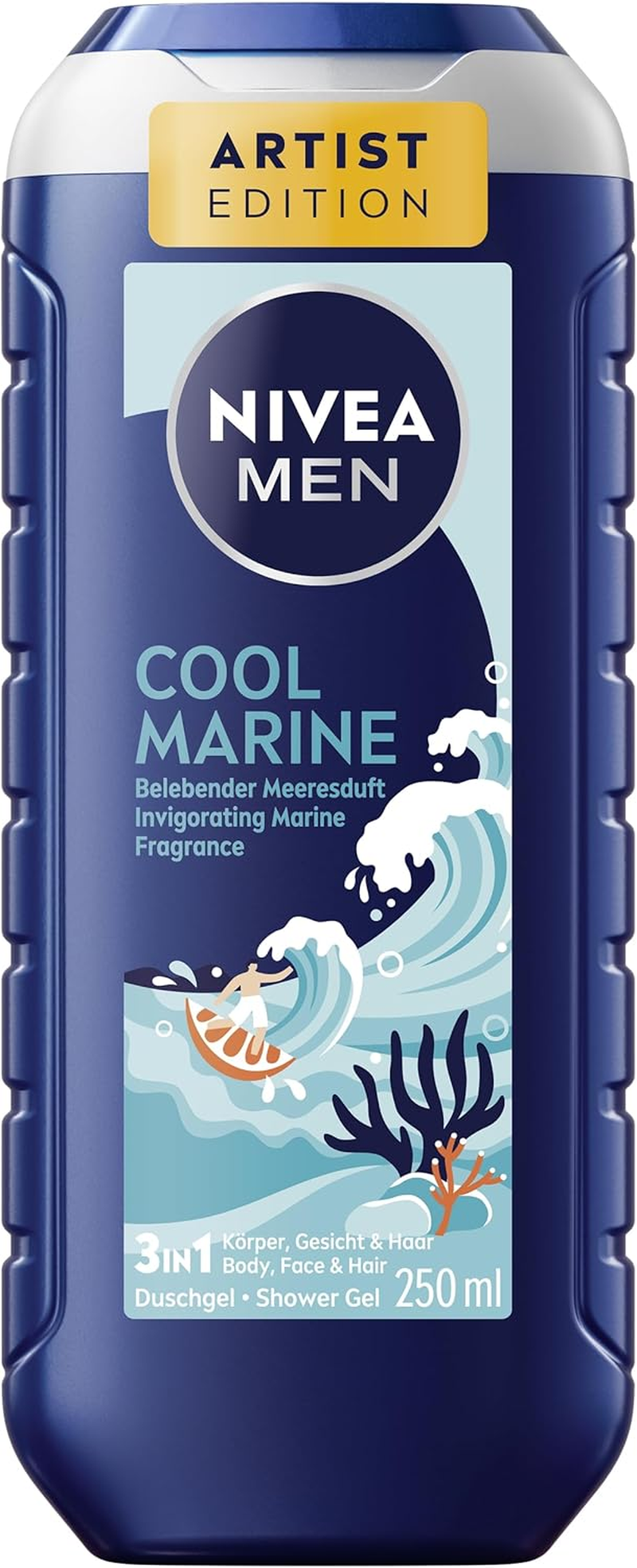 NIVEA MEN Cool Marine 3-In-1 Shower Gel 250 Ml Invigorating Sea Fragrance