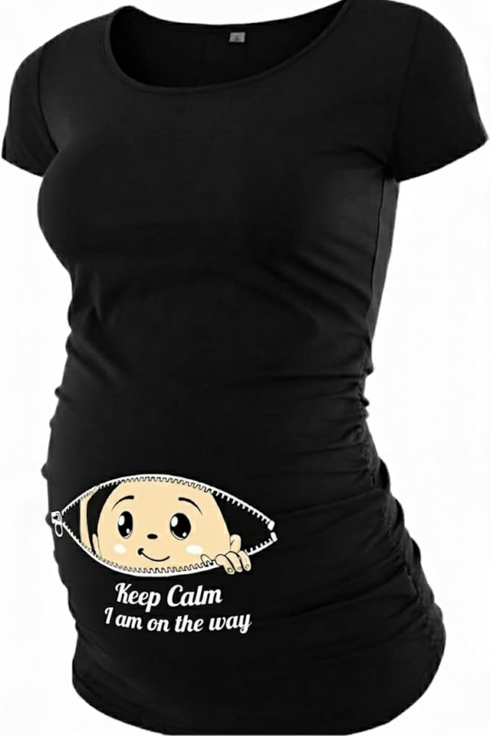 Maternity Tops Essentials with Coming Soon Baby Feetprint Graphics Tees Short Sleeves Side Ruched T-Shirt image number 1