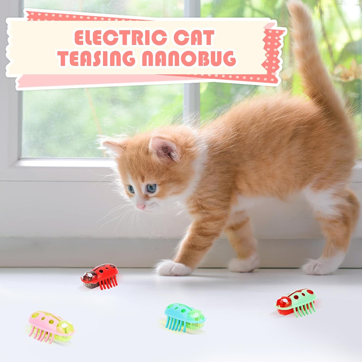 Mini Beetle 4 Pieces Interactive Bug Cat Toy Dog Cat Electric Insect Automatic Toy Escape Obstacle Automatic Turning Pet Funny for Cats Kittens Training image number 5