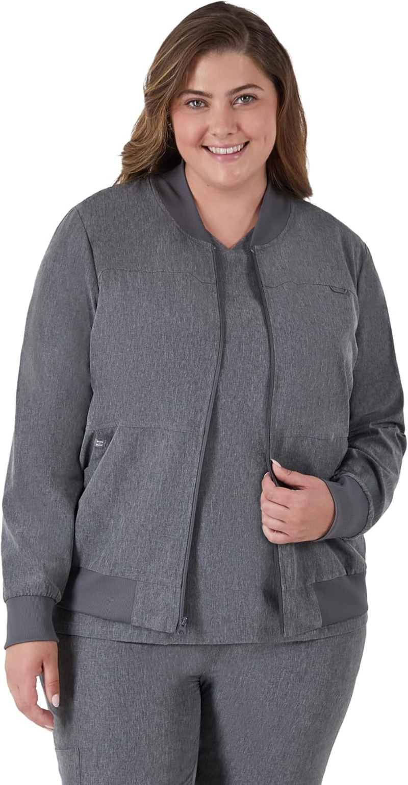 Hanes Women'S Scrubs Bomber Jacket, Zip-Up Healthcare Scrub Jacket for Women, Moisture Wicking