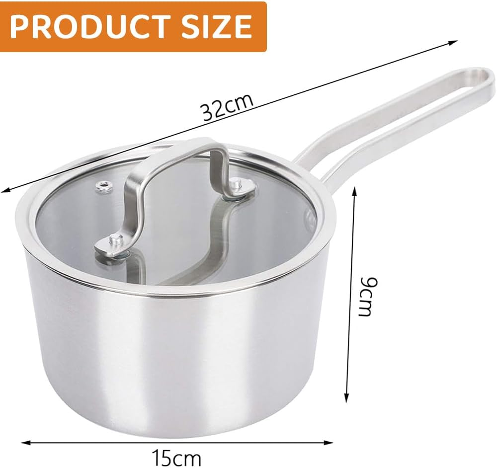 2.5L Stainless Steel Saucepan with Glass Lid and Dual Spouts, Multipurpose Sauce Pot with Stay-Cool Handle, for Boiling, Gravies, Pasta, and Noodles image number 4