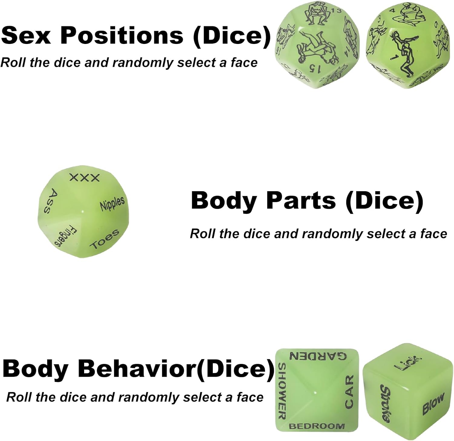 Sex Dice Games 6Pcs, Dices with Sex Positions, Sex Naughty Dice for Couples, Fun Game in the Bedroom, Adult Date Night Game for Couples, Valentine'S Day Gift (6 Dice) by Murmrr (Mix Pure Green) image number 1