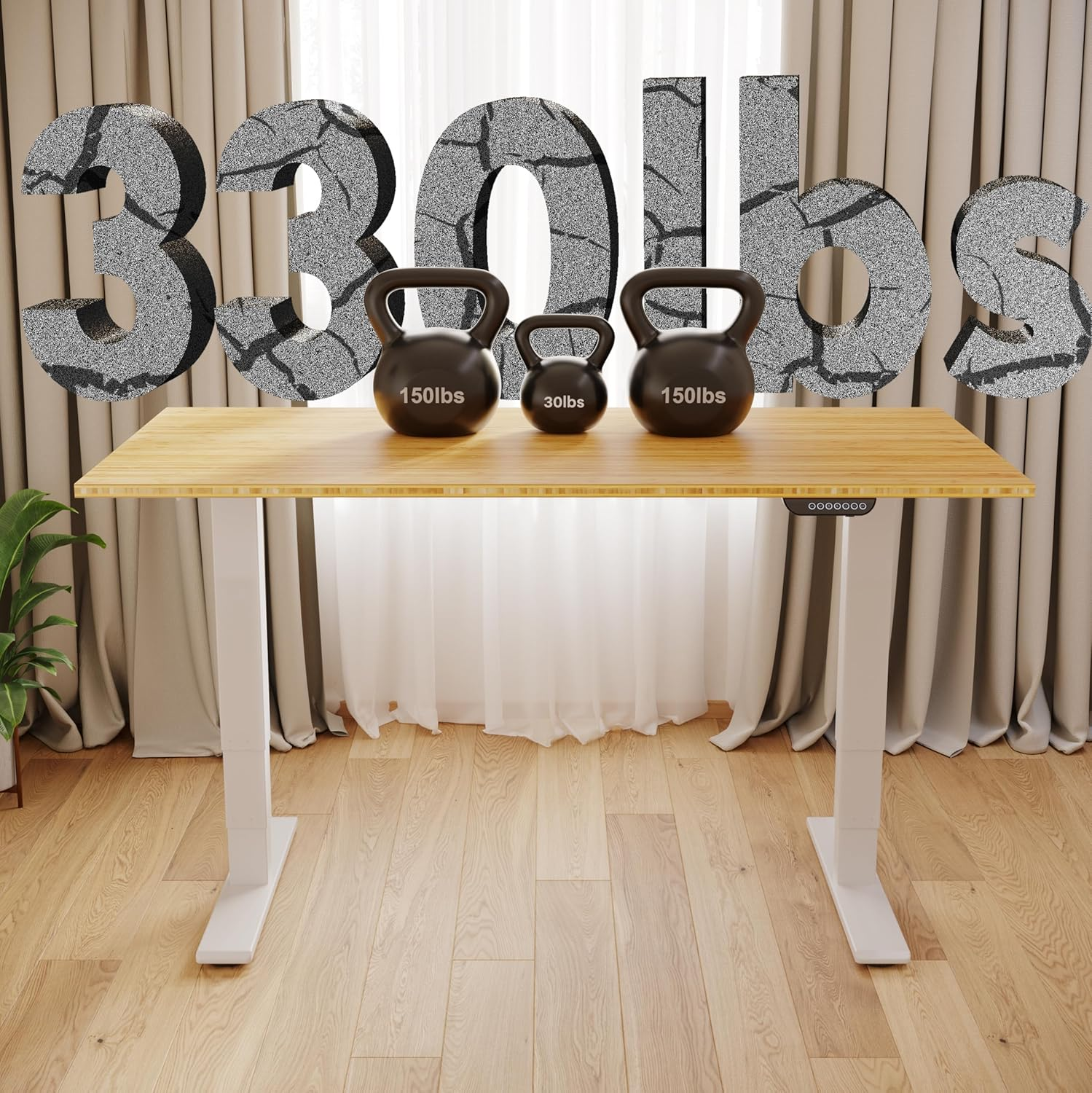 FLEXISPOT E6 Bamboo Dual Motor 3 Stages Standing Desk 72X30 Inch Whole-Piece Board Electric Height Adjustable Desk Stand up Desk Large Load Capacity(White Frame + Bamboo Desktop) image number 3