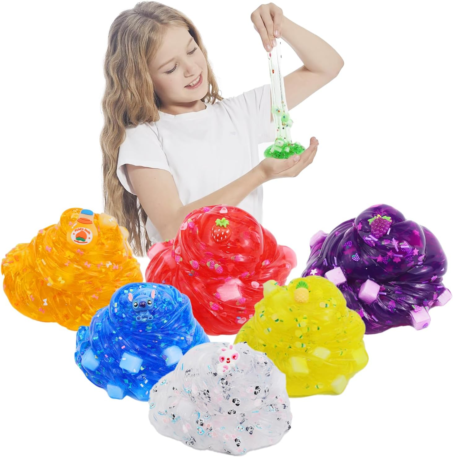 1KG Jelly Cube Clear Slime Kit 8 Pack for Kids, Crunchy Water Slime with Peachybbies, Stress Relief Toy, Party Favors for Girl Boys 6 7 8 9 10 11 12 image number 6