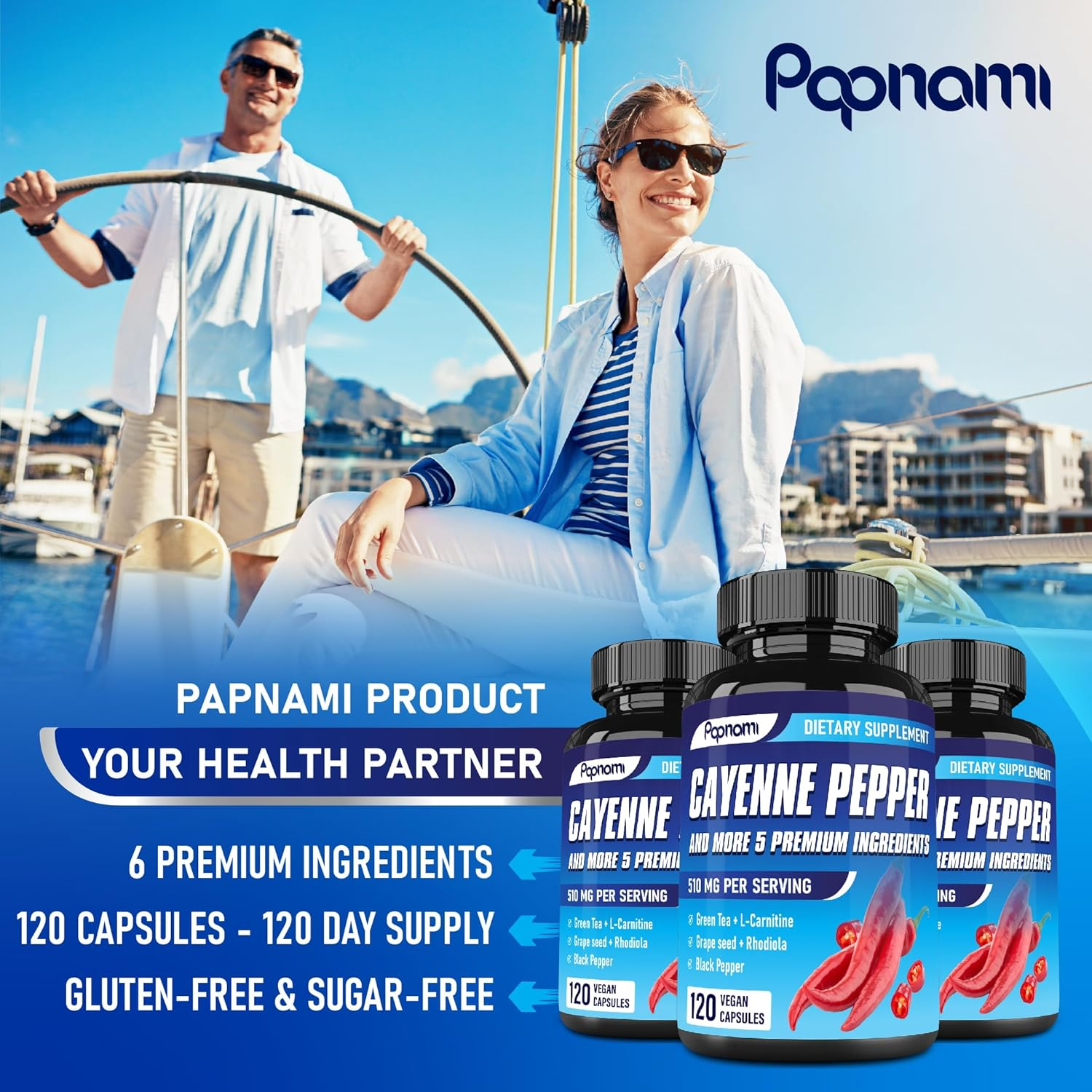 6In1 Cayenne Pepper Capsules - Blended with Green Tea, L-Carnitine, Grape Seed, Rhodiola & Black Pepper | 120 Count