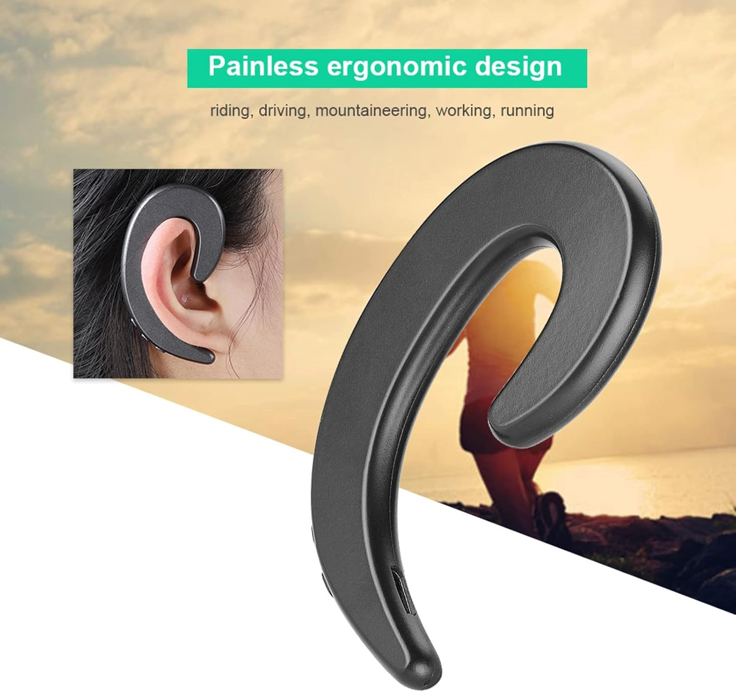 Bluetooth Headphones Wireless Pain Free Bone Conduction Headphones for Hands-Free Use (Black) image number 3