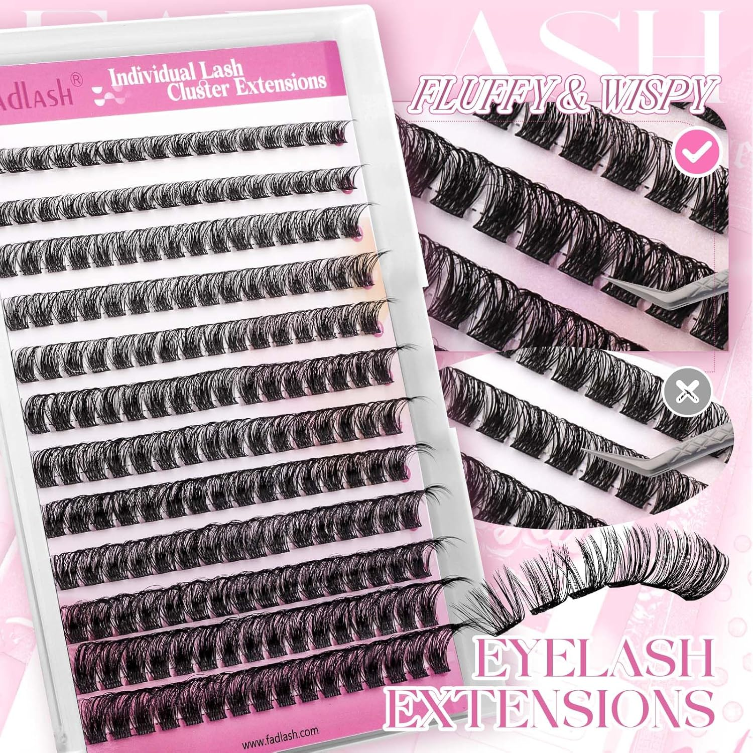 FADLASH Lash Clusters Volume Fluffy Lash Clusters 8-16Mm Waterproof Lashes Comfortable Cluster Lashes DIY Reusable Cluster Eyelash Extensions for Beginners at Home image number 2