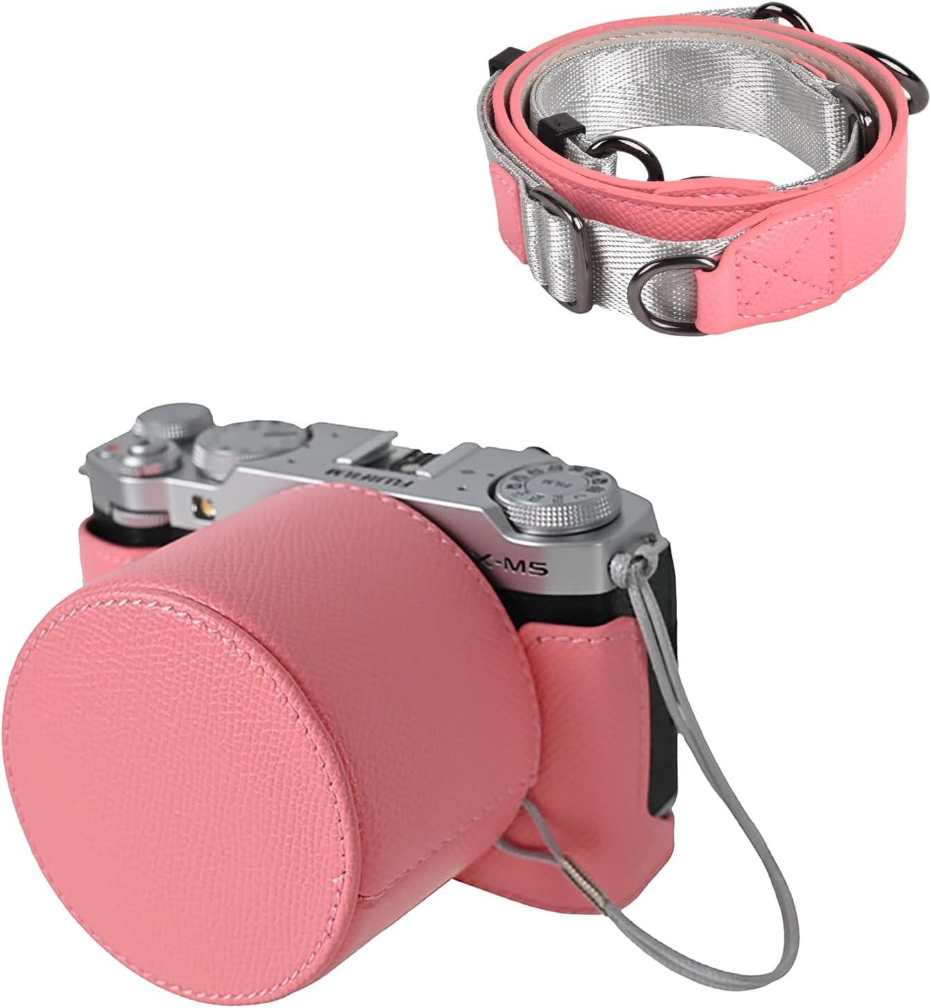 VOVMOEYA Fuji XM5 Mirrorless Camera Case Cover Set for Fuji XM5 Half Case Fuji X-M5 Camera Cover with Front Lens Cap and Shoulder Strap