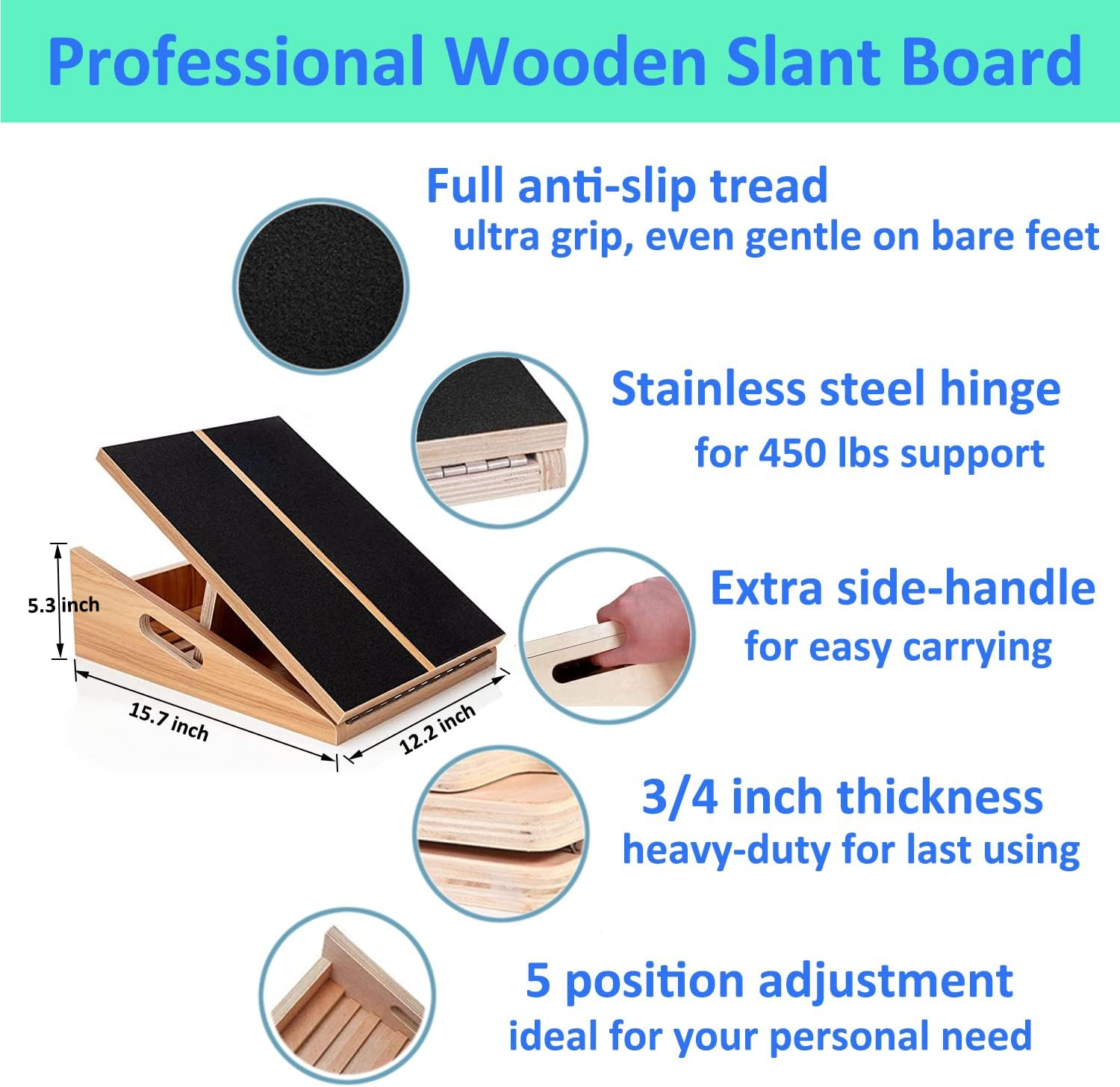 Slant Board for Calf Stretching Squats Calf Stretcher Incline Stretch Adjustable Wooden Wedge Footrest Professional for Knees Ankle Heel Feet Leg image number 2