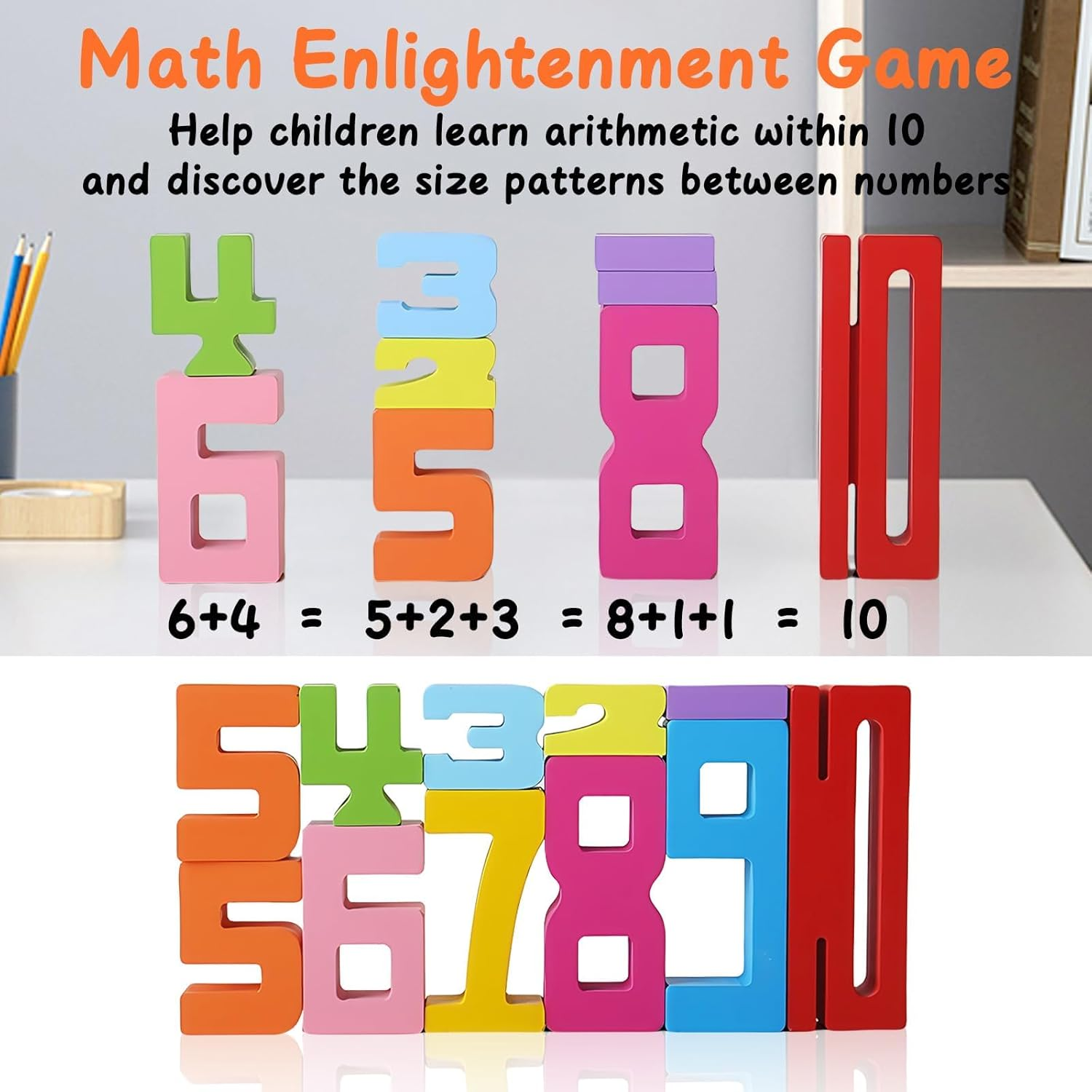 23Pcs Wooden Number Building Blocks, with Mathematical Symbol Blocks and Arithmetic Pad, Montessori Number Blocks Math Learning Toys for Kids Digital Educational Counting