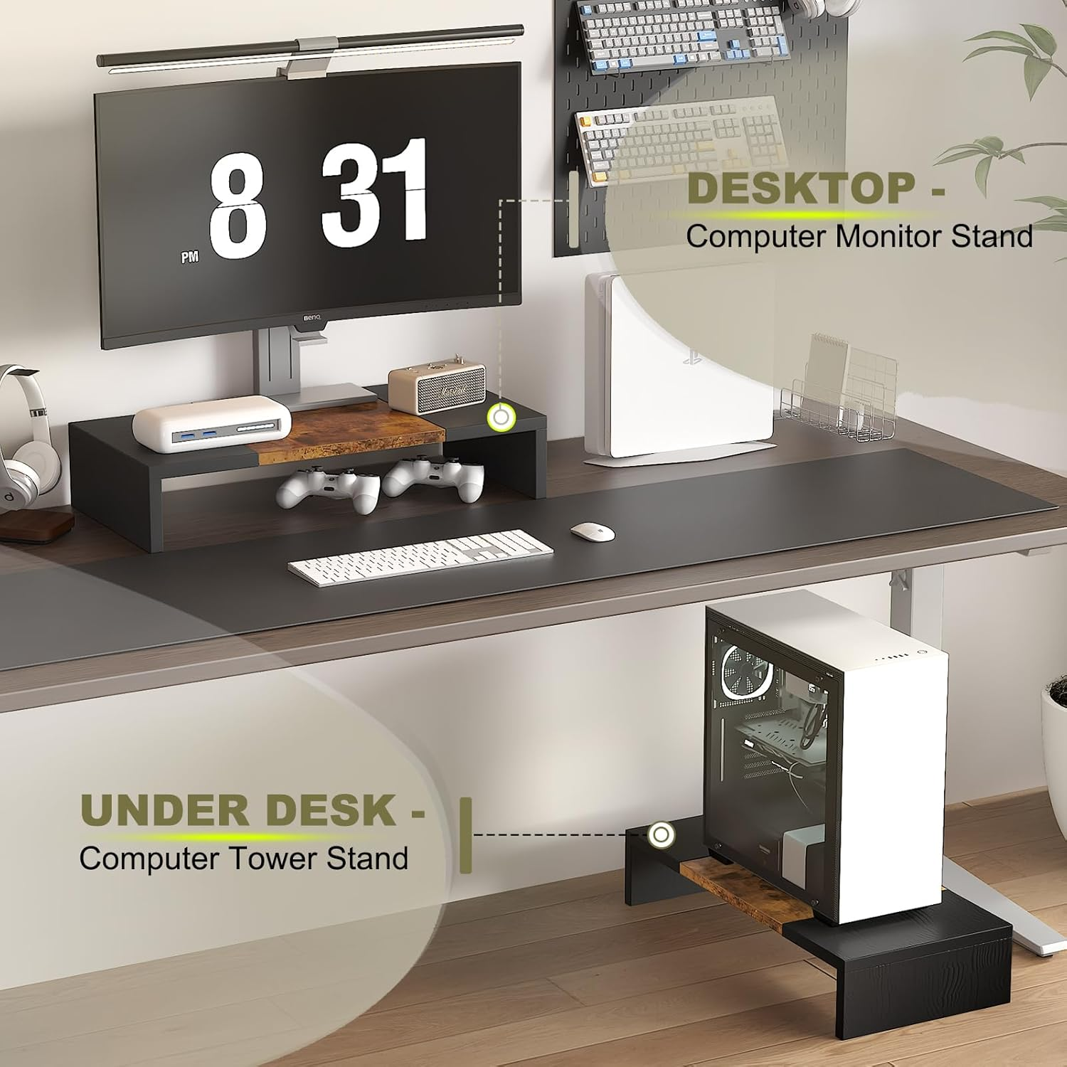 TEAMIX 20 Inch Monitor Riser, Wood Monitor Stand for Desk, Sturdy Tv/Screen/Pc/Printer/Laptop Riser,Computer Shelf with Storage TV Holder for Home Office image number 3