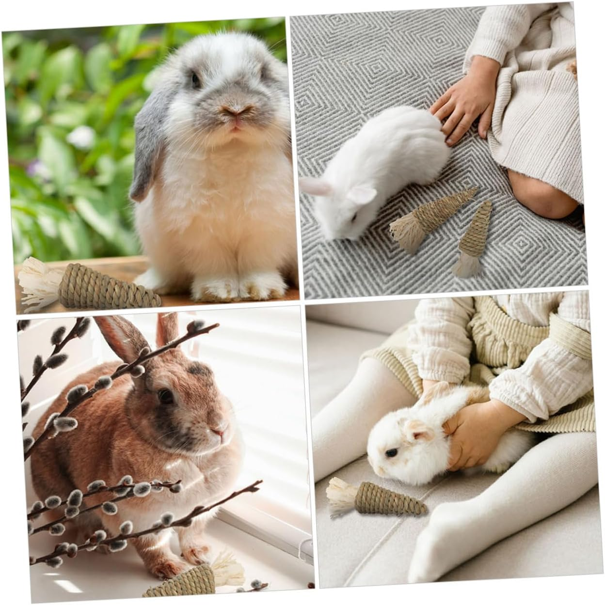 Levemolo 3Pcs Carrot Toy for Rabbit Guinea Pig Hamster Chewable Supply Hay for Bunny Enrichment Small Animal Molar Toy image number 3