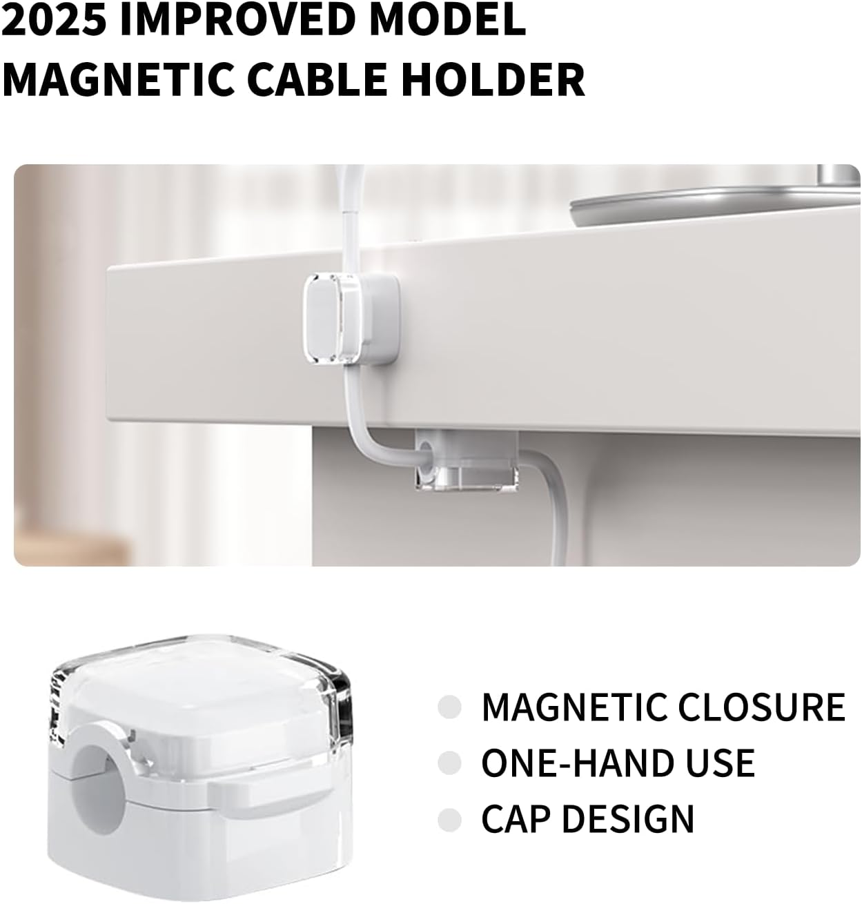 ONBPIY 6 Pack Magnetic Cable Clips Adhesive Cord Holder Wire Desk Organizer Keeper for USB Charger Cable Home & Office Wall Kitchen Car Desktop Nightstand White image number 4