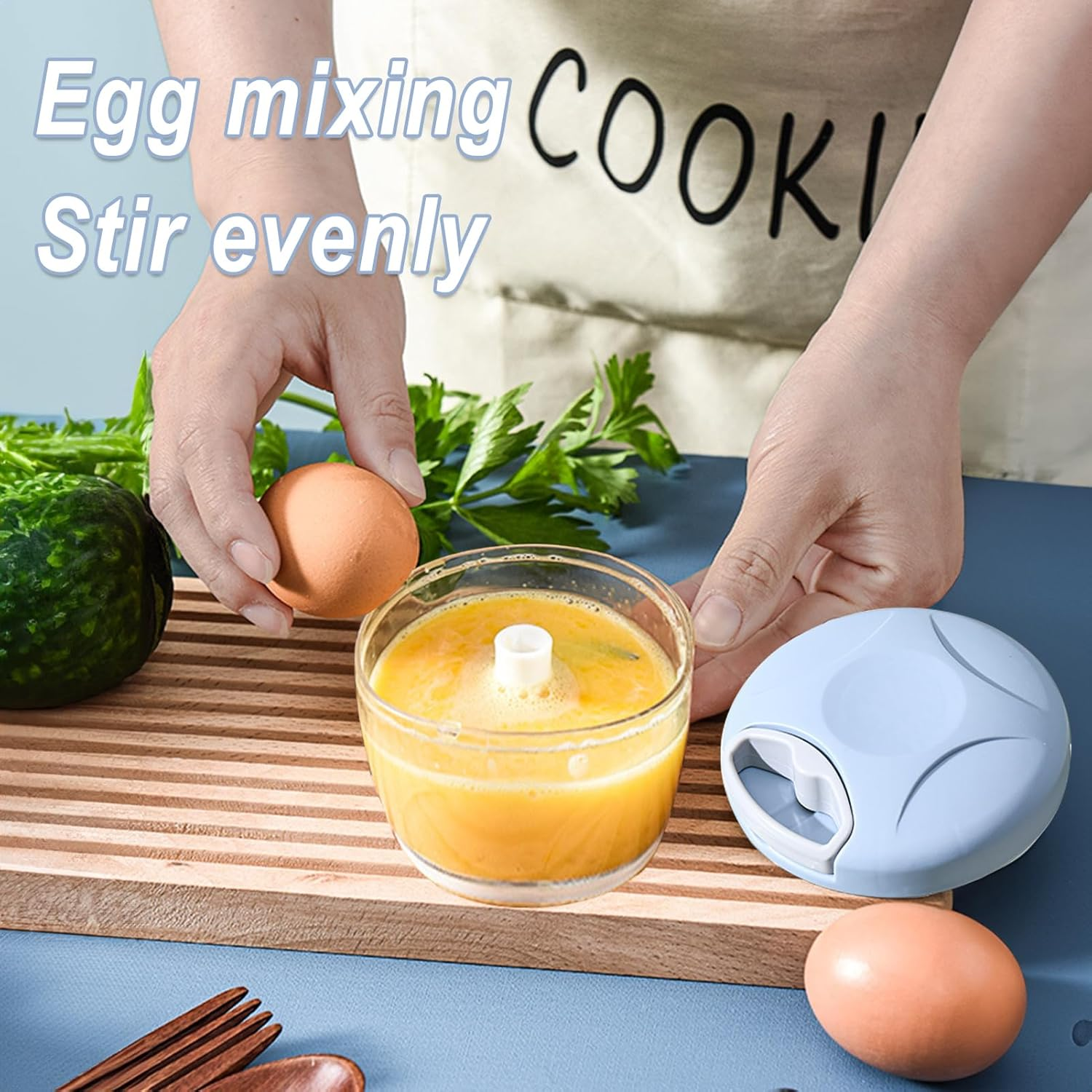 Manual Vegetable Chopper, Large Hand Pull String Food Chopper with 5 Stainless Steel Blades for Sharp and Durable (Blue, 900Ml) image number 1