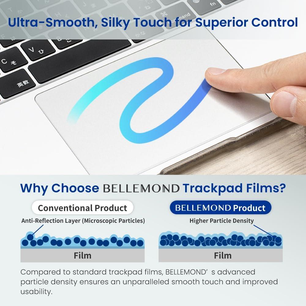 BELLEMOND | 2-Pack | Made in Japan Trackpad Protector for Macbook Air 15&rdquo; M4 / M3 / M2 (2025/24/23) | Ultra-Smooth Matte PET Film | Scratch-Resistant | Precise Touch & Glide image number 4