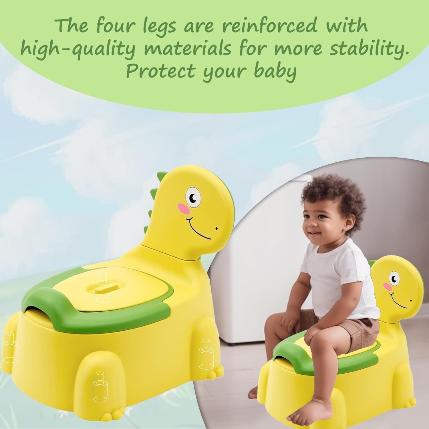 Dinosaur Potty Training Seat for Toddlers with Non-Slip Rubber Base, 110Lbs Capacity, Portable Travel Potty for Boys & Girls, Baby Potty Training Toilet Seat, Toilet Seat for Toddler (Bright Yellow) image number 6